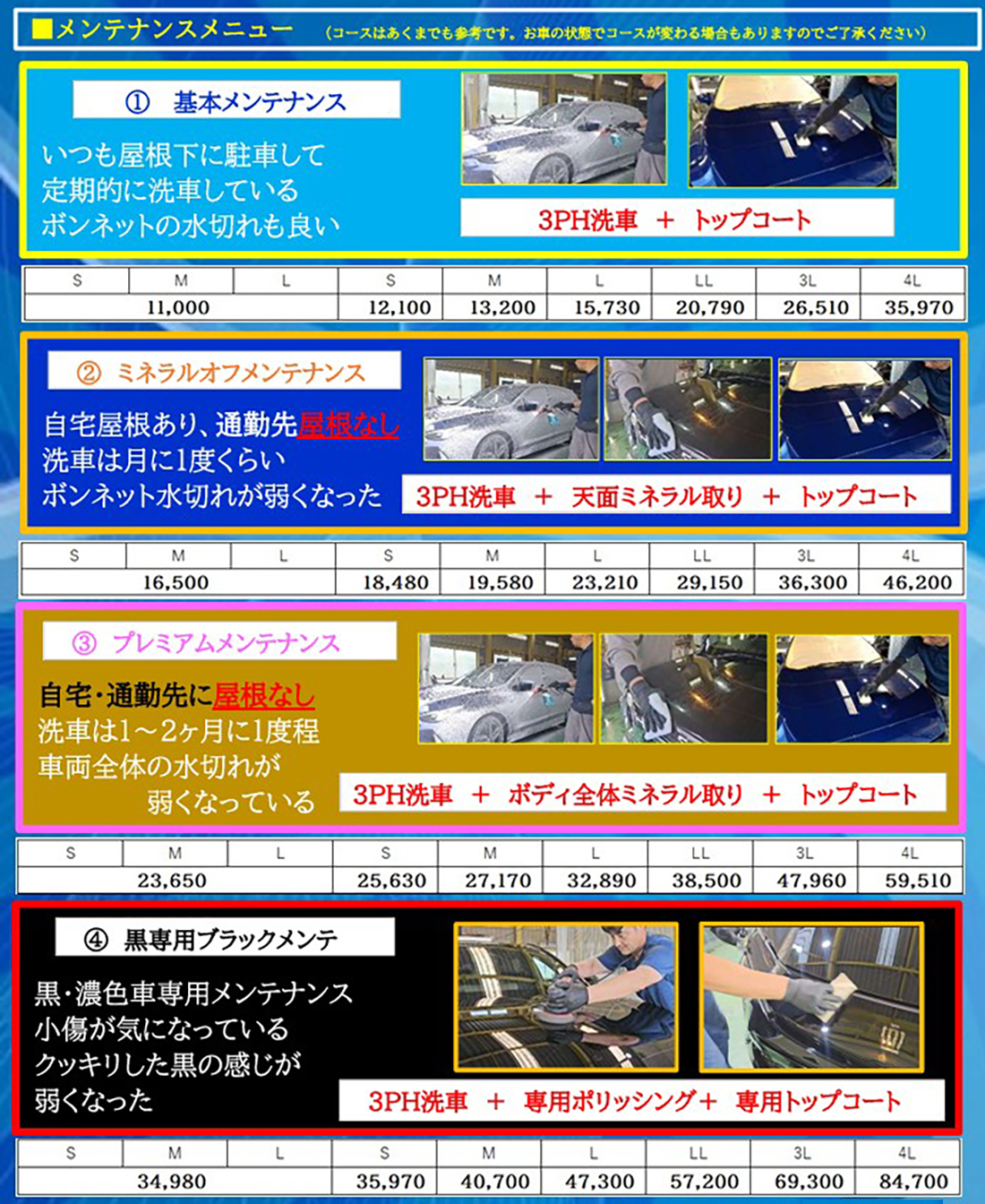 クオーツメンテナンスメニュー